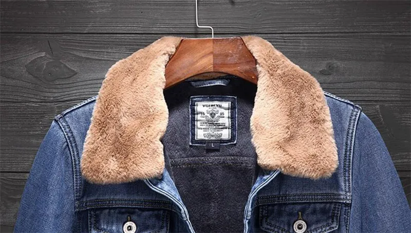 MORUANCLE Модные мужские зимние теплые джинсовые куртки и пальто с меховым воротником флисовая подкладка теплая джинсовая куртка Верхняя одежда Размер S-4XL