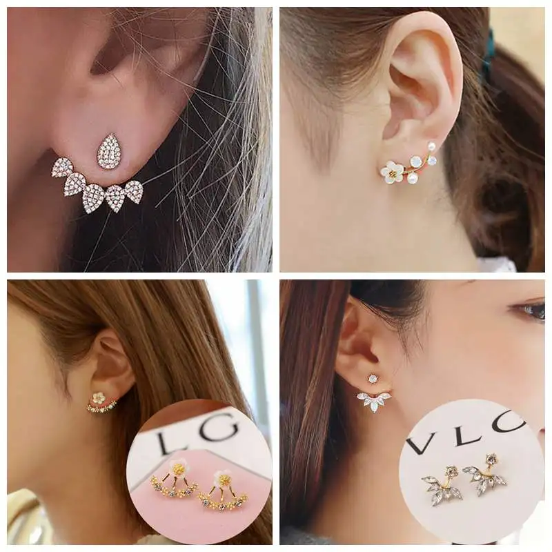 

1Pair Crystal Ear Cuff Clip Leaf Flower Stud Earrings For Women Piercing Earrings Jewelry