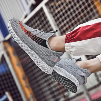 

Sneakers 4D Print Men Running Shoes 2020 New Breathable Fly Weave Outdoor Sport Black White Grey Footwear Male Big Size 46