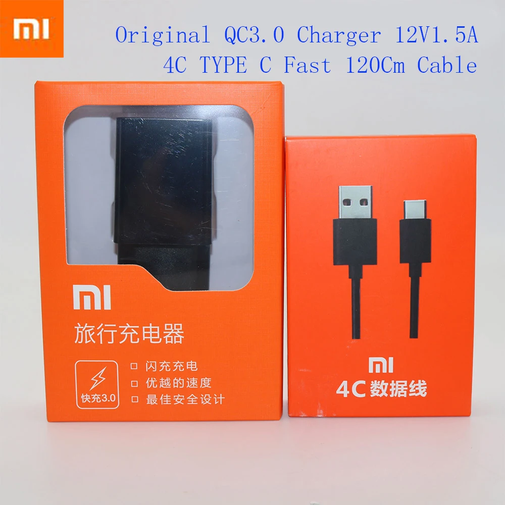 

Original Xiaomi QC3.0 Fast EU Charger Add Type C 120Cm Cable for Mi 6 5x Mix2 Note2 A1 Note 3 EU Charger 12V 1.5A, 9V 2A,5V 2.5A