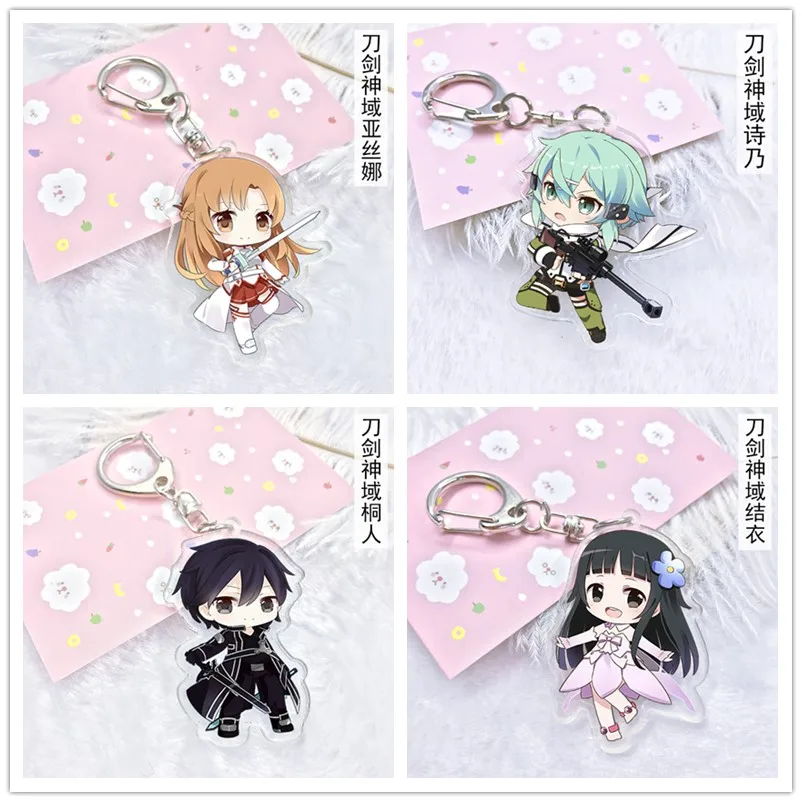 

Hot Animation Sword Art Online Cosplay Badge Keychain Double Sided Fashion Keyring Key Chain Pendants High Quality.