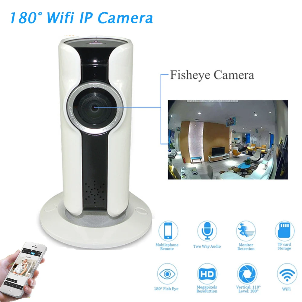 

New 180 Degree Panorama Camera Fisheye Lens WIFI IP Camera Night Vision Motion Detection Camcorder APP Remote Control P2P Webcam