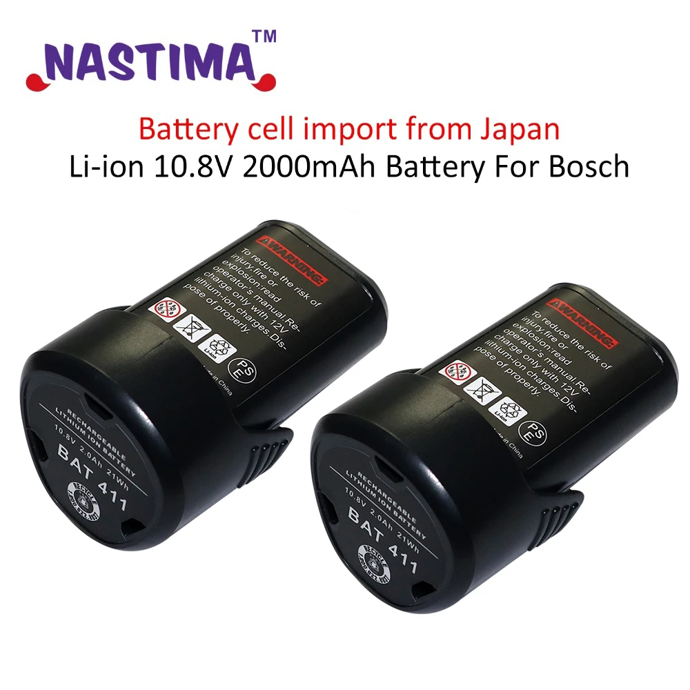 2 шт. Li-Ion 10,8 V 2.0Ah Батарея для Bosch BAT 411A летучая мышь 411 Аккумуляторная дрель BAT412A, BAT413A 2 607 336 013, 2 607 336 014