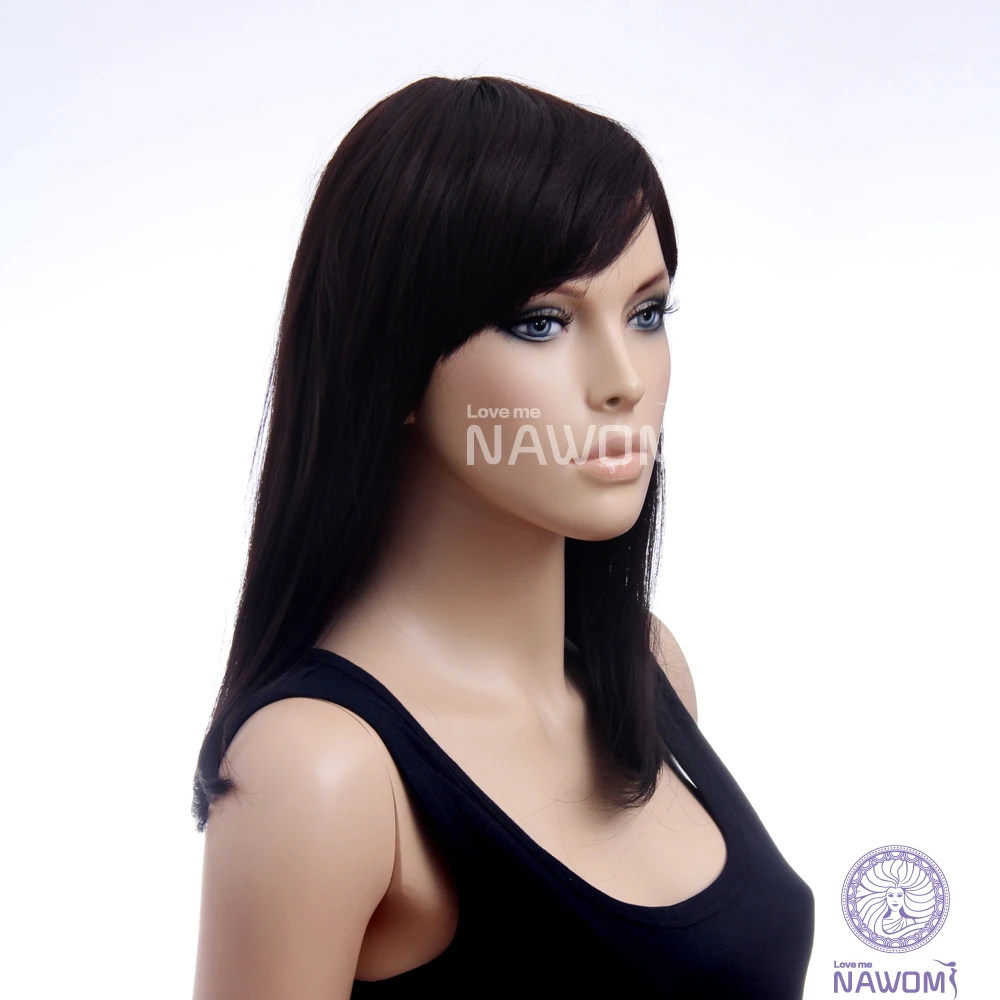 Natural Synthetic Fiber Chestnut Side Swept Bangs Armpit Length