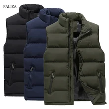 FALIZA New Men's Vest Winter Casual Sleeveless Jacket Down Vest Windproof Warm Waistcoat Casual Coats Plus Size M-6XL MJ104