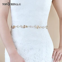 TOPQUEEN SH122 свадебные ленты с бриллиантами золотые листья свадебный пояс-кушак Пояс для невесты Свадебные аксессуары тонкий пояс