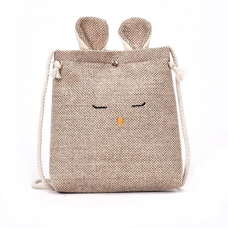 XINGMING 2019 النساء لطيف أرنب حقيبة الكتان صغيرة حقائب كتف للنساء حقائب لفتاة Crossbody أكياس رفرف
