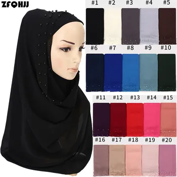 

ZFQHJJ Lady Muslim Chiffon Pearls Hijab Scarf for Women Islamic Middle East Turkish Hijabs Scarves Shawl Wraps Summer Head Scarf