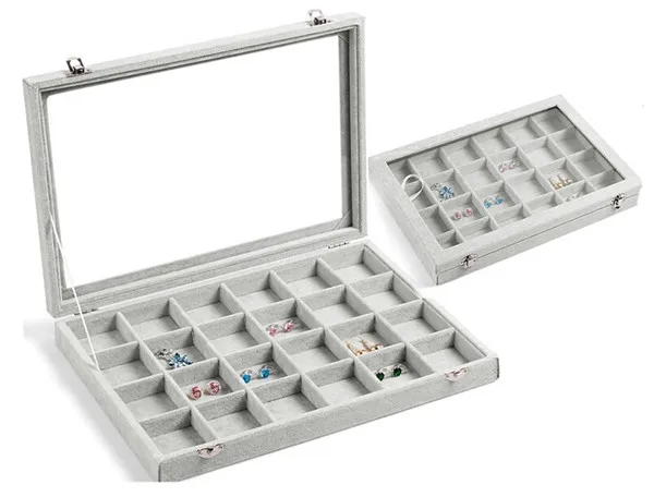 

24 Grid Organizer Jewelry Display Rings Holder Box Show Case Earrings Ear Studs Ring Storage Display Boxes 35*24CM