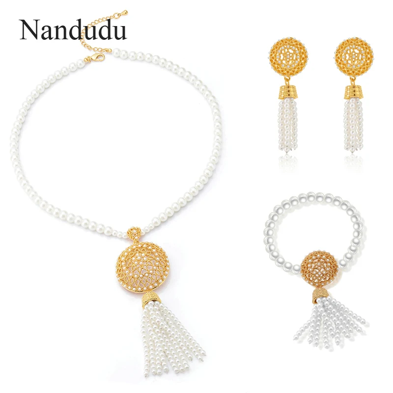 

Nandudu Olivet Pearl Necklace Earrings Bracelet Jewelry Sets Fashion Jewelry Female Women Girl Gift CN178 B952 CE153