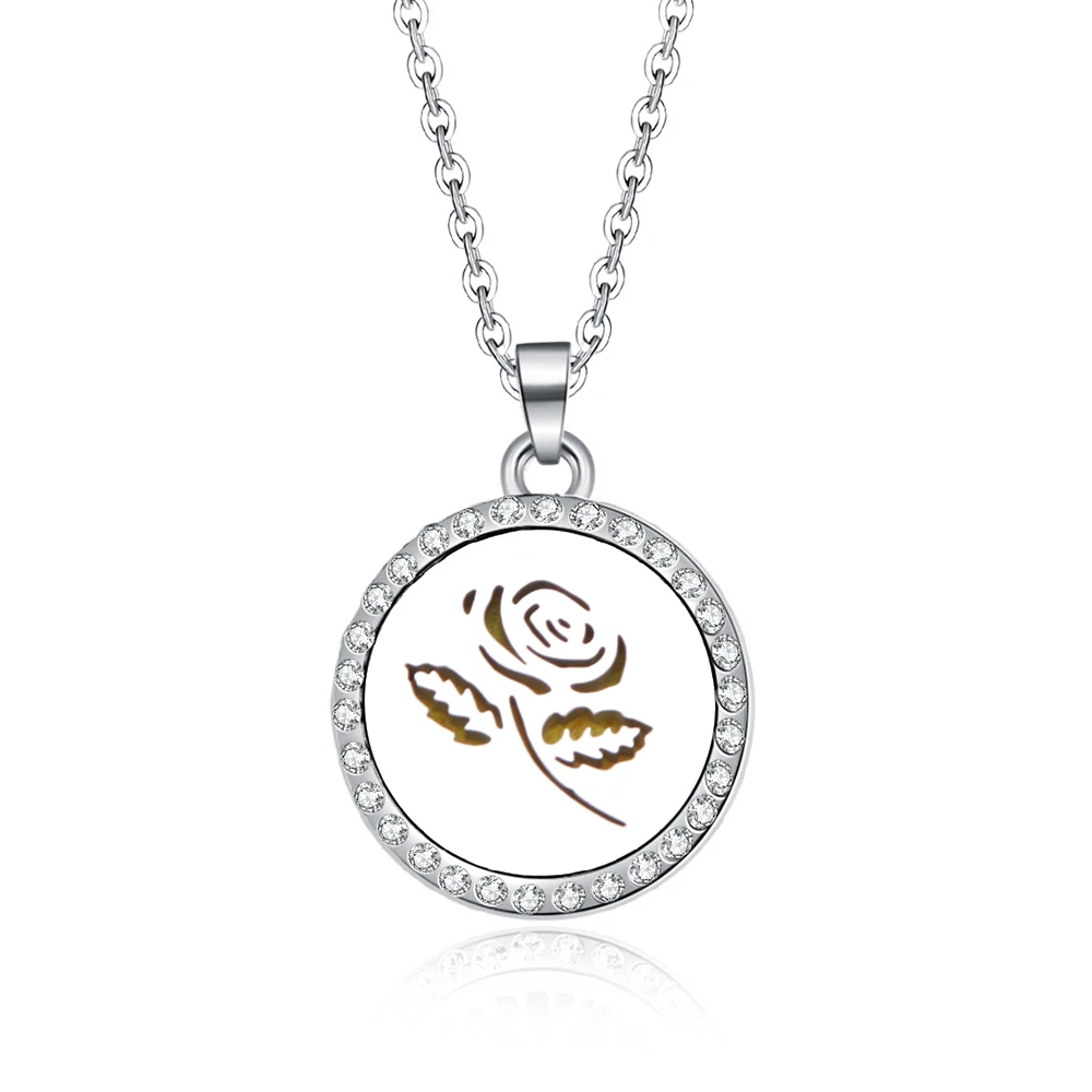 

Rose shape Aroma Box Necklace Magnetic Stainless Steel Aromatherapy Essential Oil Diffuser Perfume Box Locket Pendant Jewelry