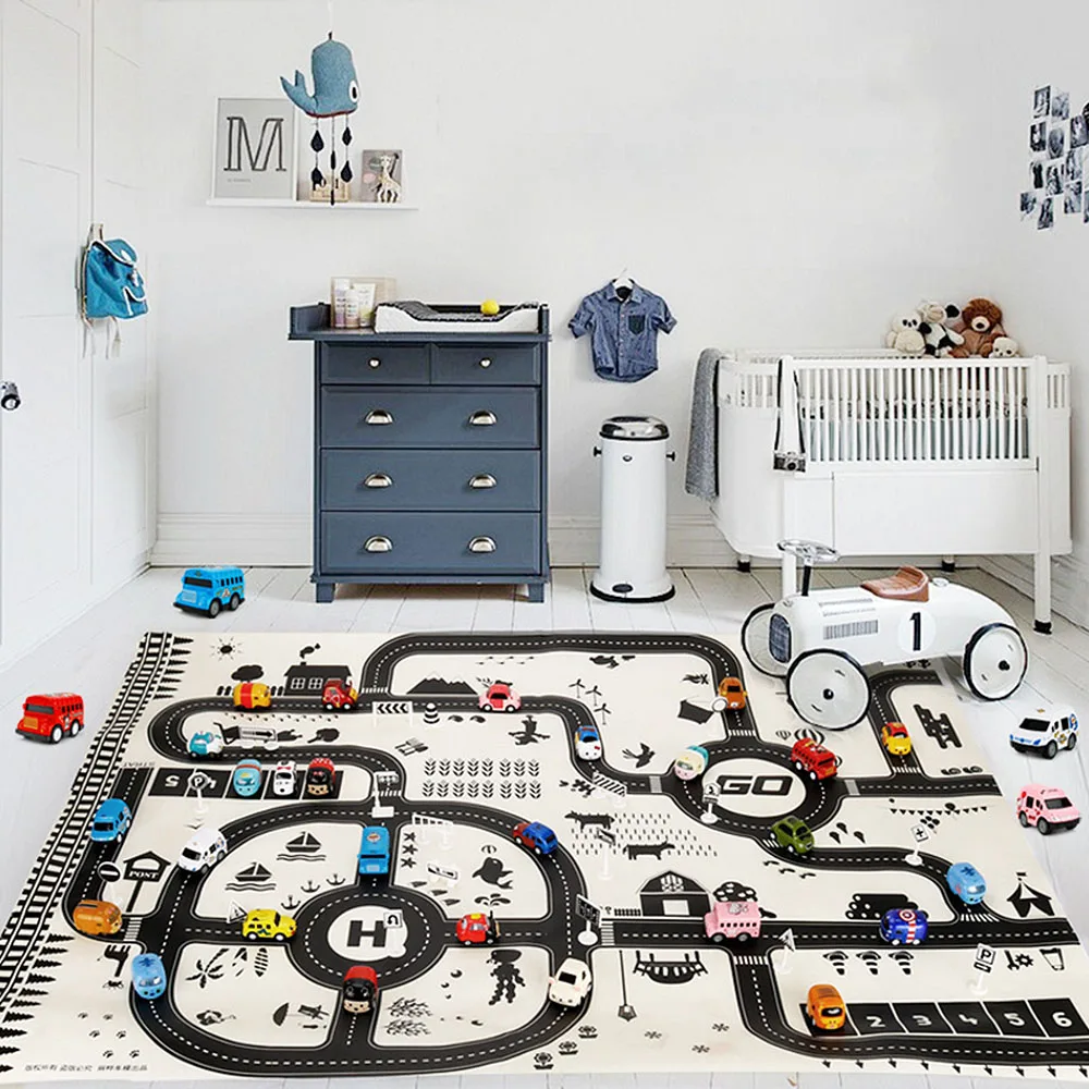 Modern Style 130*100CM Kids Portable Car City Scene Taffic Highway Map Play Mat Educational Toys For Children Games Road Carpet