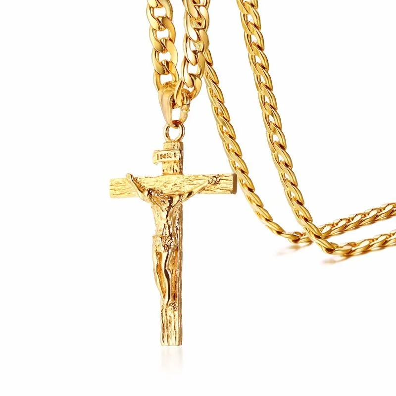 Gold Mini Star LV Cross Pendant Cuban Link Necklace Stainless Iced