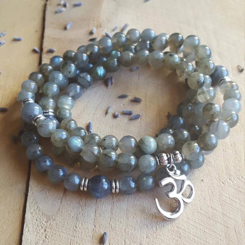 108 мала Йога ожерелье медитация бусины 6 мм Лабрадорит браслет Mala Jewelry подарок для