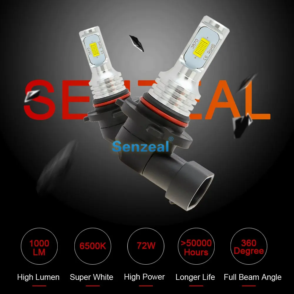 

SENZEAL 2pcs DC12V-24V 1000Lm drl Led HB4 9006 Fog Lights 9005 HB3 Bulbs 3570 CSP 6500K Lamps Car Daytime Running Lights 72W LED