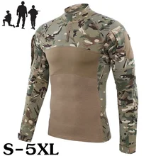 Мужская Летняя Военная тактическая рубашка темно-синяя Боевая футболка с длинным рукавом Военная рубашка рип-стоп Пейнтбольная камуфляжная одежда