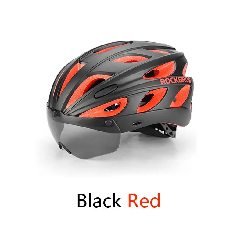 ROCKBROS интегрально-Формованный дорожный велосипедный шлем ультралегкие Магнитные очки красочные MTB горный велосипед шлем дорожный велосипедный шлем - Цвет: Black Red