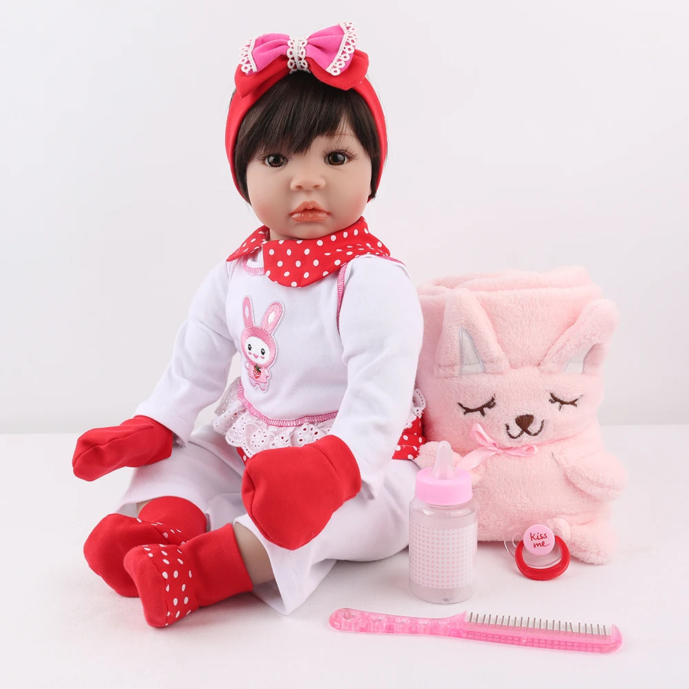Кукла bebes reborn 57 см очень большая силиконовая кукла с розовым плюшевым одеялом 3