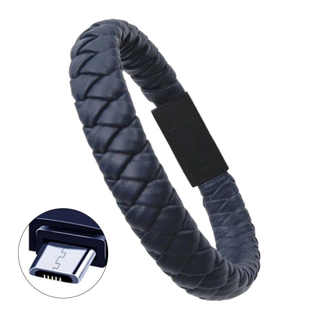 

Data Fashion Leather Braided Durable Wrist Computer Accessories Micro USB Cable Phone Wearable Bracelet Portable Fast Charging