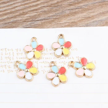 

High Quality Spring Flower Alloy Pendant Gold Tone Plated Metal Enamel Colorful Floral Jewelry Bracelet Necklace Pendant Charm