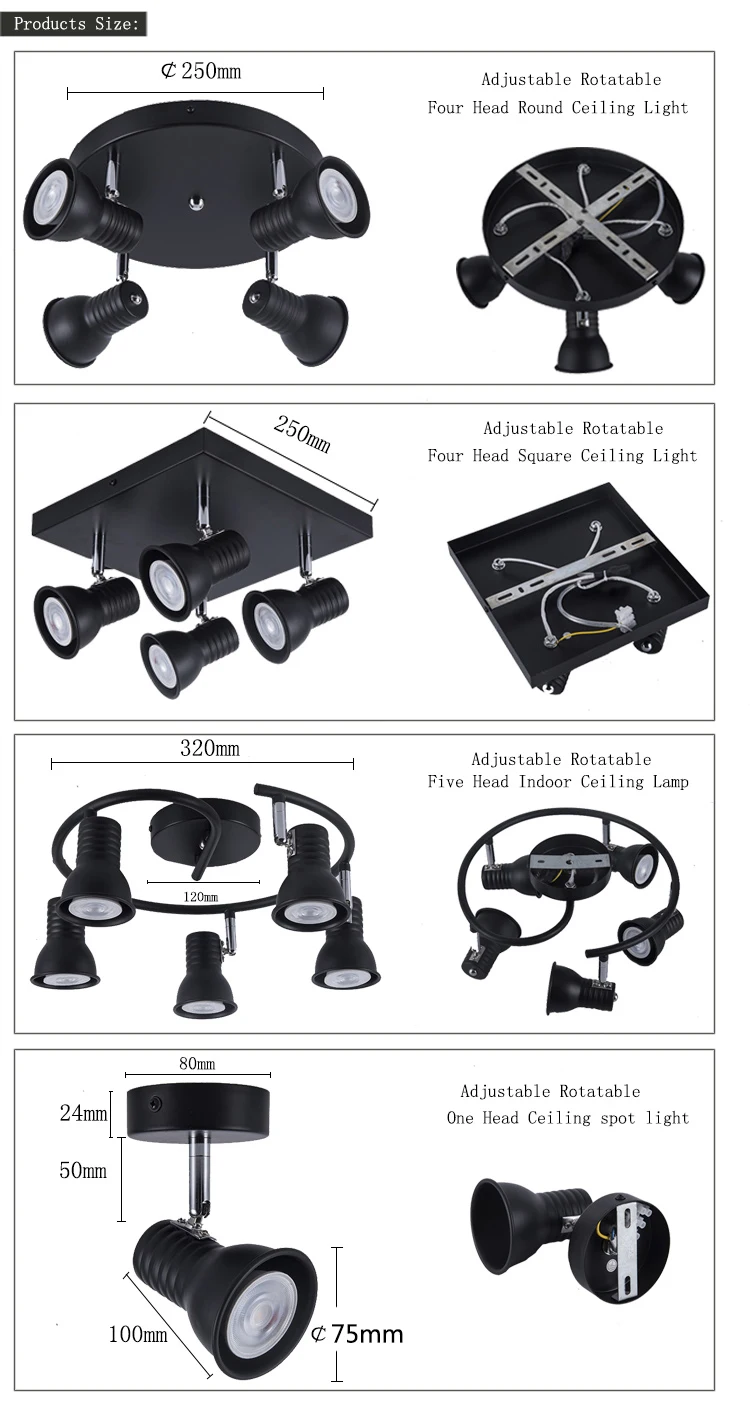 Cabeças de Ferro Rotatable para Casa Teto do Vintage Múltiplo Preto Luzes Teto Sala Estar Jantar Quarto Loft Nordic Lâmpadas 5 Led 2 Luzes e Iluminação