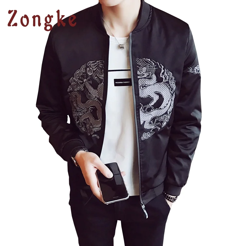 2018 Chinese Dragon Embroidery Bomber Jacket Coat Men Jaqueta Masculina