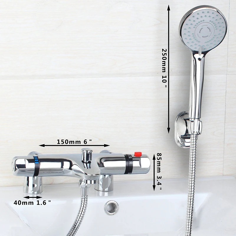 JIENI хром латунь бортике термостатический смеситель с краном набор душевой кран настенный душевой кран - Цвет: Bathtub Shower 2