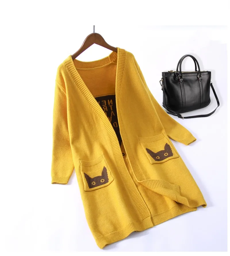 Japanese cartoon pocket Medium long section Cardigan sweater mori girl |