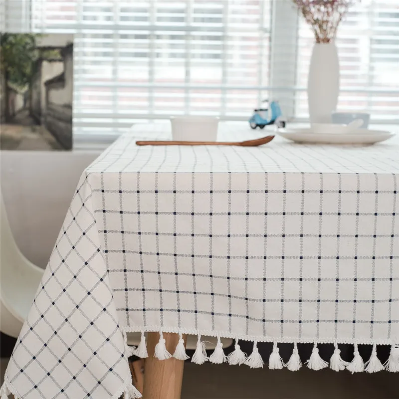 Comprar ROMANZO tela de algodón de lino mantel Rectangular con Macrame hilo a cuadros blanco teñido de tela mesa cuadrada de tela