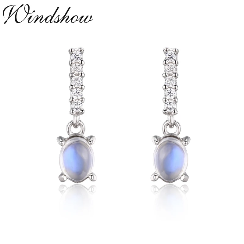 

Cute Small 925 Sterling Silver Paved CZ link Swing Oval 7A Moonstone Stud Earrings For Women Girls Jewelry Orecchini Aros Aretes