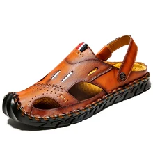 Для мужчин s Римские сандалии мужские туфли сандалии летние туфли-лодочки из натуральной кожи в Crocse-обувь без шнуровки; Sandalias Hombre; сезон лето; Вьетнамки с подошвой из цельного дерева; пляж