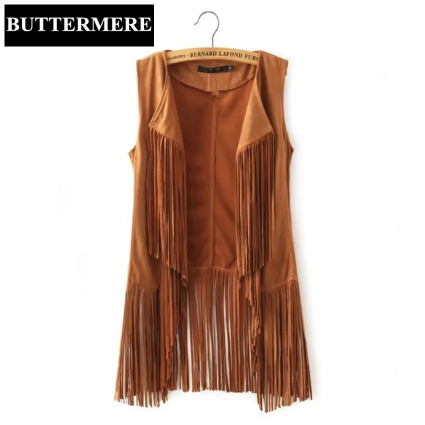 Fringe Suede Vest Women Faux Leather Sleeveless Jacket Tassel Ethnic Waistcoat Black Brown Chalecos Mujer Casual Ladies Clothing