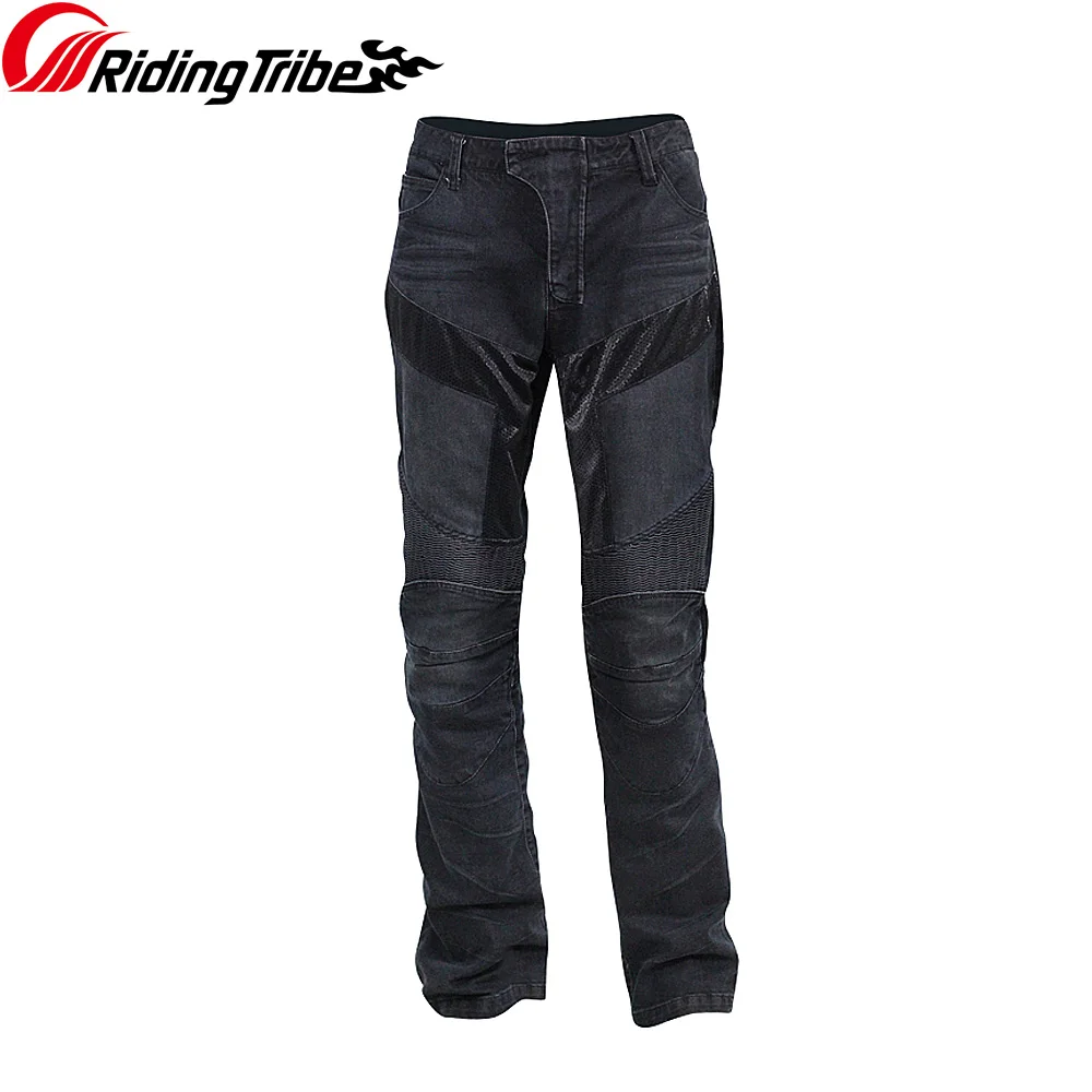 Мужские джинсы для езды на мотоцикле мотокросса внедорожные гоночные брюки для верховой езды дышащие брюки с наколенниками Защитное снаряжение hp-03 - Цвет: Black