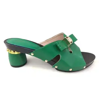 

New fashion green women round heel shoes with metal decoration african pumps for dress V231,heel 7.5CM