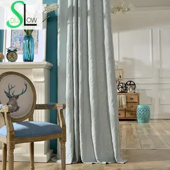 

Slow Soul Blue Hook Modern Cotton Curtain French Window Floral Embroidered Curtains For Living Room Cortinas Kitchen Bedroom