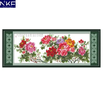 

NKF Peony's Verve Chinese Flowers Design Drawing Sets Embroidery Countable Cross Print Canvas Cross Stitch Kits for Home Decor
