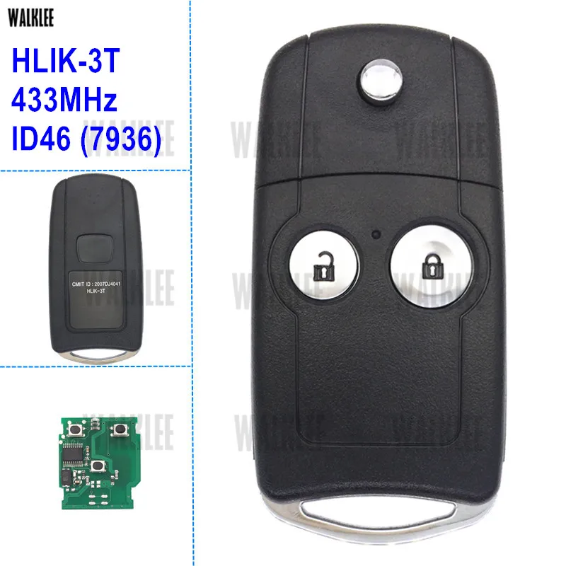 

WALKLEE HLIK-3T Remote Key Fit for Honda Accord CRV City Odyssey Civic 433MHz ID46 (PCF7936)