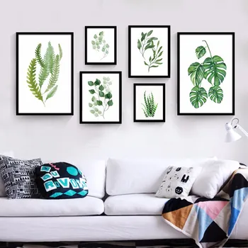 

Watercolor plant Modern Canvas Art Print Poster Canvas Oil Painting by Numbers Green leaves print Wall Pictures for Living Room