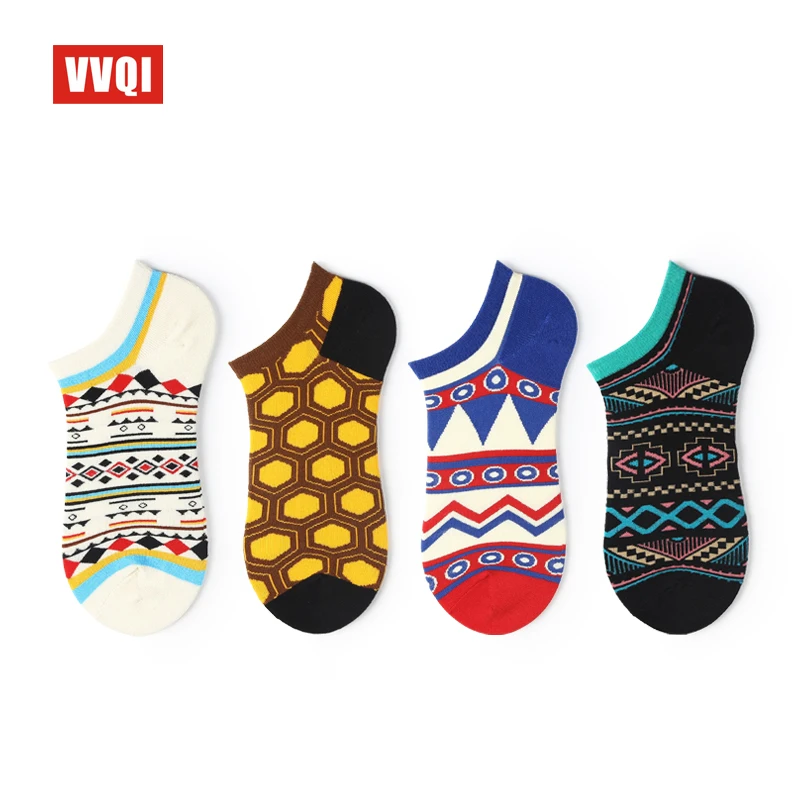 

harajuku mens ankle socks cotton 5pairs hip hop funny novelty short socks colorful Ethnic style Retro socks streetwear fashion