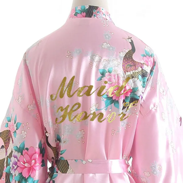 "Maid of honor" Letter peacock Women Robe Bride Bridesmaid Wedding Kimono Long Robes Sleepwear Nightgown Dress Bathrobe Pajamas  1