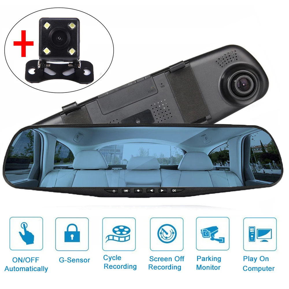  Car Dvr Dash Camera Car Dvr mirror FHD 1080P 4.3 Inch Dual Lens With Rear View Camera Auto Video Re