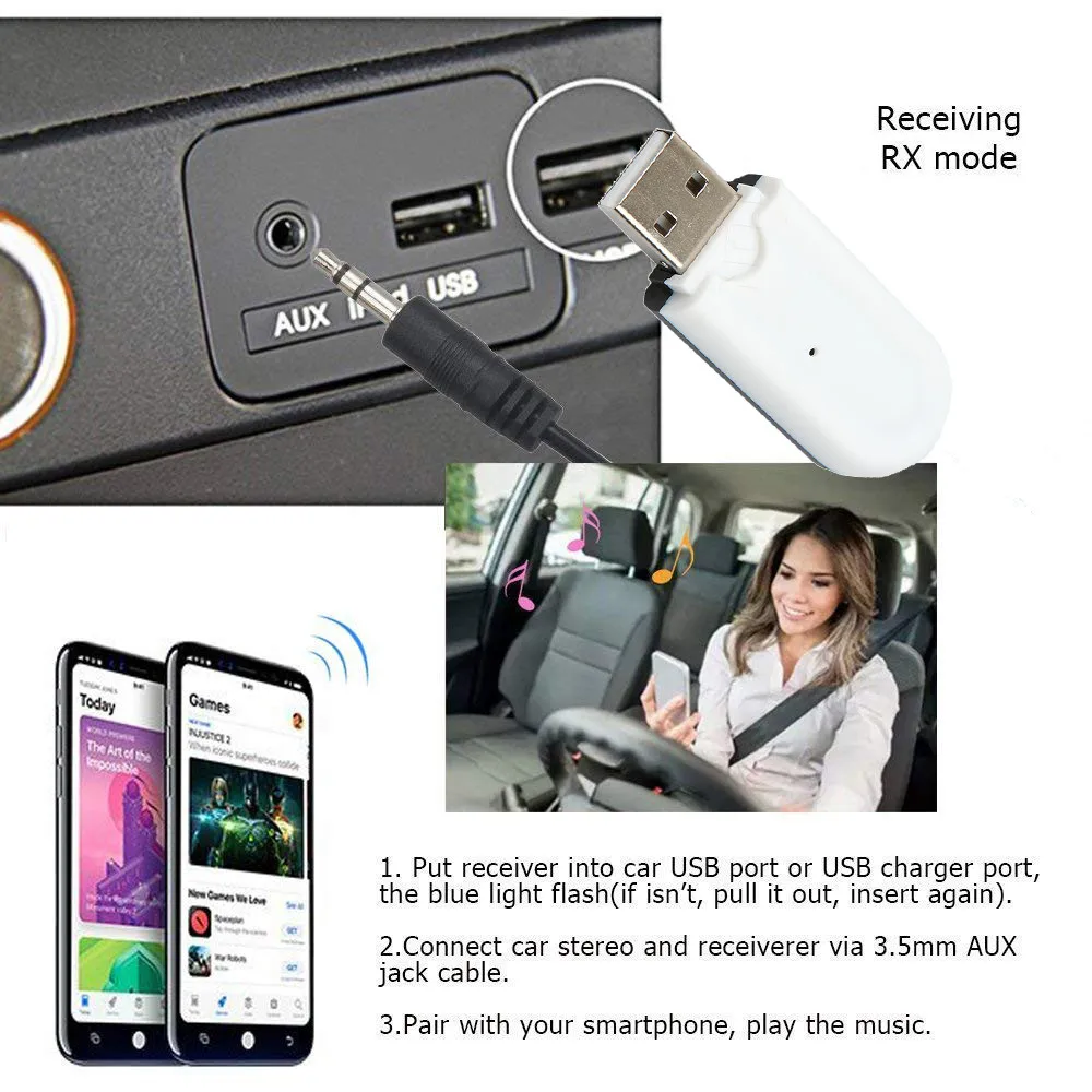 

Bluetooth Music Audio Receiver car kit Wireless mini 3.5mm aux Stereo Audio receiver adapter for car home use phone power by USB