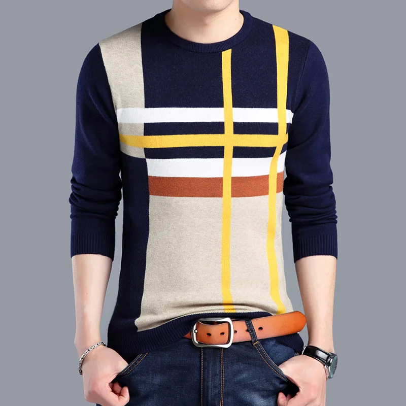 Повседневный мужской свитер, весенние мужские свитера, хлопковый свитер с круглым вырезом и длинными рукавами, мужские тонкие однотонные пуловеры, вязаный мужской свитер - Цвет: C2