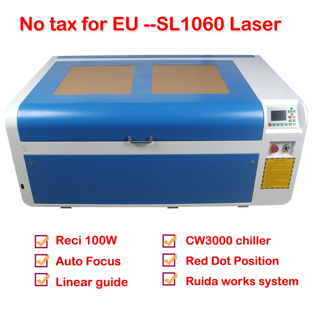 

RECI 100W CO2 Laser Engraver and Cutting Machine SL1060 1000*600mm with CW3000 Chiller NO TAX for EU buyers