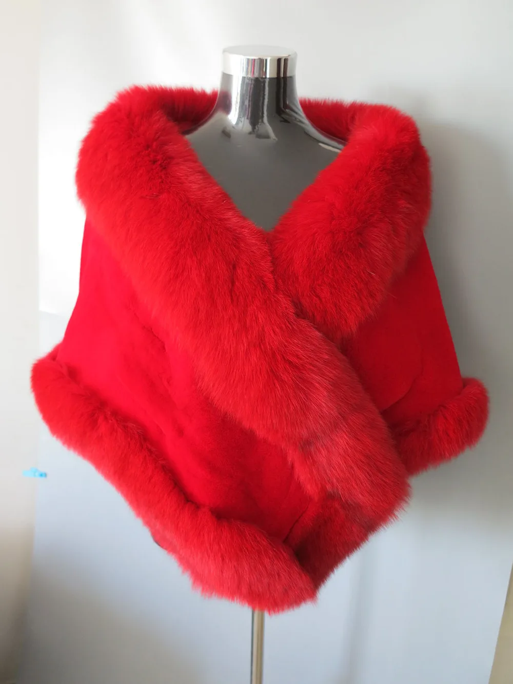 new style 100% Real fox fur with rabbit fur cape wrap scarf red shawl wrap SHIPPING FREE