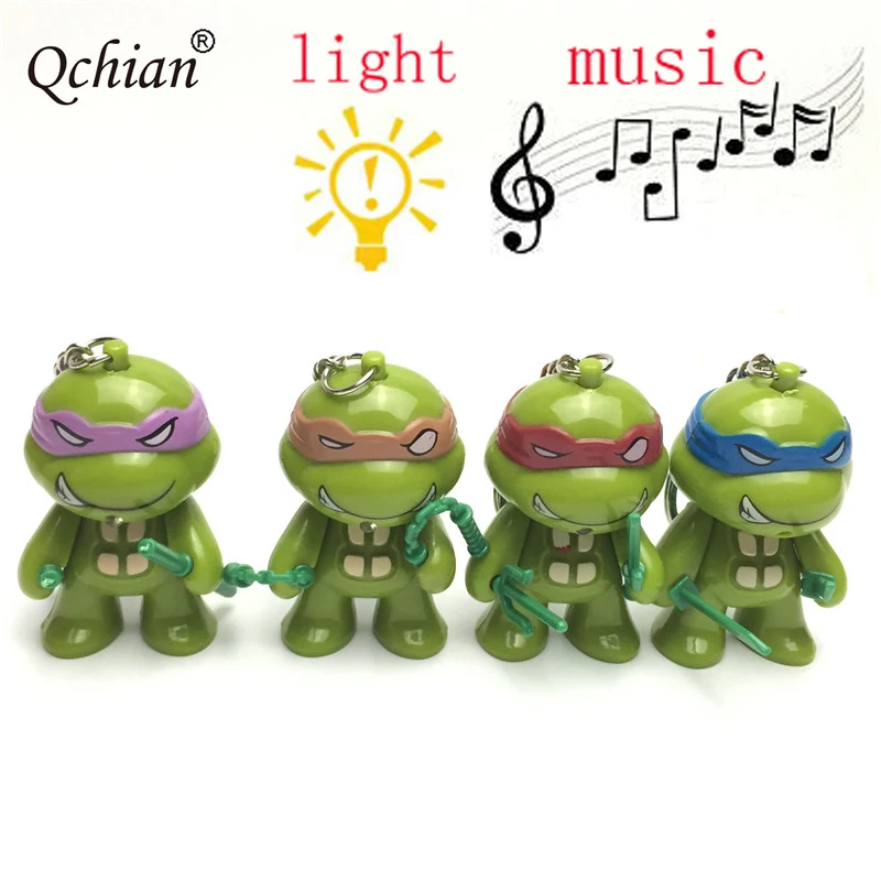 

Four Color Plastic Toy LED Glowing Sound Keychain Ninja Turtle Car Backpack Decoration Pendant Beautiful Gift for Children