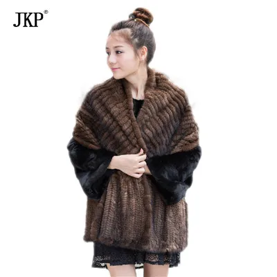 Женский модный шарф из натурального меха норки с зимней меховой шалью PJ-01 - Цвет: Brown