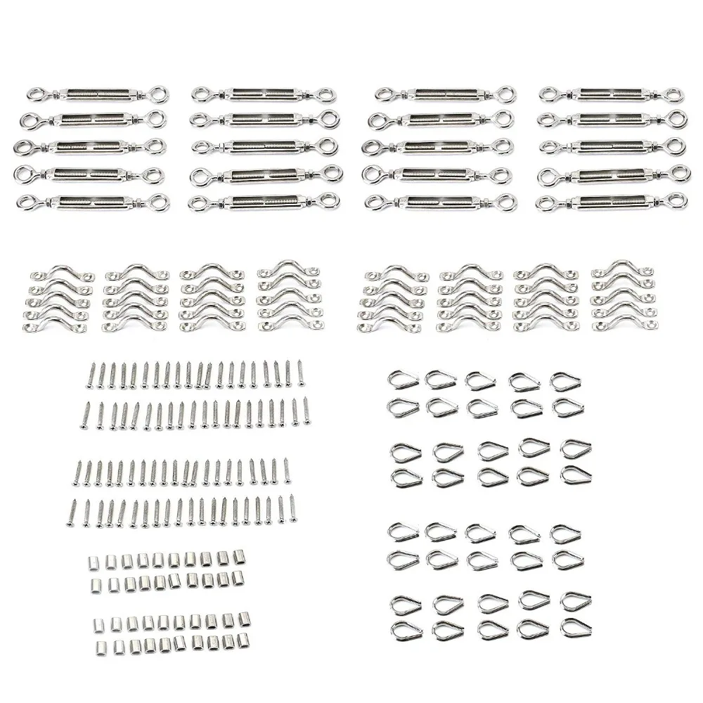 

20 Pack Heavy Duty Stainless Steel Cable Railing Kits for Wood Posts, DIY Balustrade Kit with Jaw Swage Fork Turnbuckle