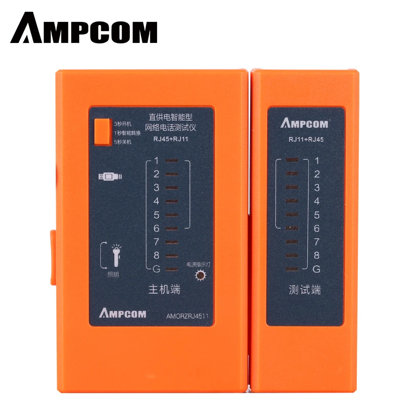 

AMPCOM Automatic Series Orange Network Cable Tester Detector RJ45 RJ11 RJ12 Cat6 Cat5 Lan Ethernet Cable Wire Test Tool