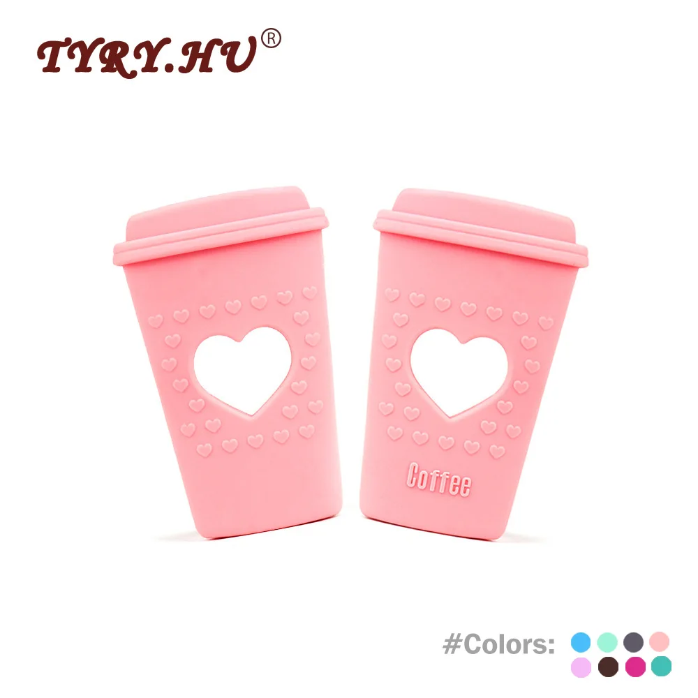 

TYRY.HU 1Pc Heart Coffee Cup Silicone Teether Food Grade Baby Teething Nursing Teether For DIY Infant Jewelry Bracelet Crib Toy
